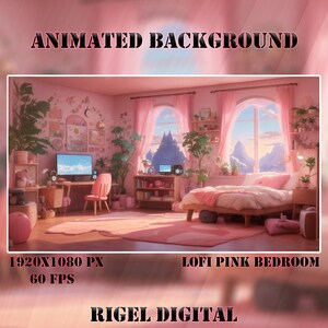 Vtuber Animated Background | Lofi Pink Bedroom | Looped Vtuber Twitch Stream Overlay | Instant Digital Download