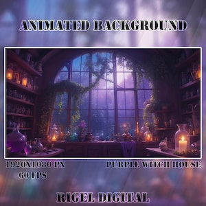 Vtuber Animated Background | Purple Witch House | Looped Vtuber Twitch Stream Overlay | Instant Digital Download