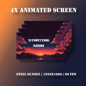 4x Animated Stream Screens | Lofi Pixel Sunset | Stream Package | Twitch Stream Screen | Vtuber Twitch Stream Overlay | Animated Screens