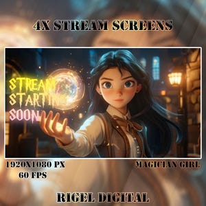 4x Animated Stream Screens | Magician Girl | Stream Package | Twitch Stream Screen | Vtuber Twitch Stream Overlay | Animated Screens