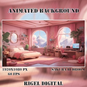 Vtuber Animated Background | Sakura Bedroom | Looped Vtuber Twitch Stream Overlay | Instant Digital Download