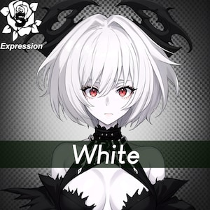 Pngtuber Gothic Girl White, 5 Expression, 2D-model, Vrouwelijk Pngtuber, png Tuber, Pngtuber Girl, Gothic Girl, Zwart en wit