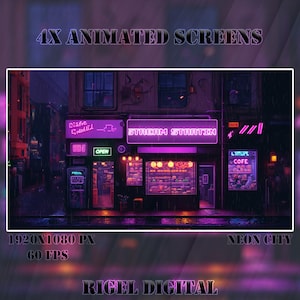 4x Animated Stream Screens | Neon City | Stream Package | Twitch Stream Screen | Vtuber Twitch Stream Overlay | Animated Screens