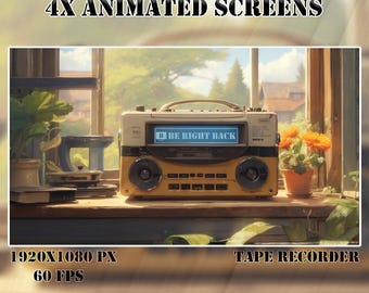 Animated Tape Recorder Stream Screens | Twitch Overlay (MP4, PNG)