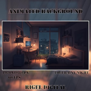 Vtuber Animated Background | Lofi Rainy Night | Looped Vtuber Twitch Stream Overlay | Instant Digital Download