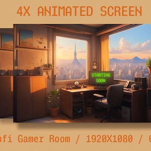 4x Animated Stream Screens | Lofi Gamer Room | Stream Package | Twitch Stream Screen |Twitch Stream Overlay | Animated Screens