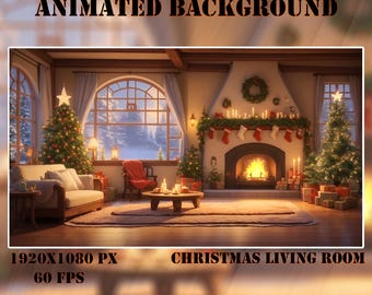Vtuber Animierter Hintergrund | Weihnachten Wohnzimmer | Geloopt Vtuber Twitch Stream Overlay | Sofortiger digitaler Download