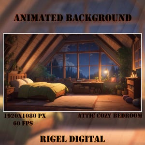 Vtuber Animated Background | Attic Cozy Bedroom | Looped Vtuber Twitch Stream Overlay | Instant Digital Download