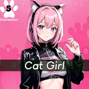 Pngtuber Cat Girl , 5 Expression , 2D Model , Female Pngtuber , png tuber , Pngtuber Girl