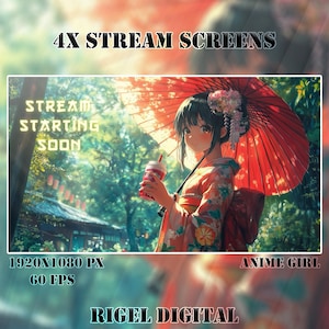 4x Animated Stream Screens | Anime Girl | Stream Package | Twitch Stream Screen | Vtuber Twitch Stream Overlay | Animated Screens