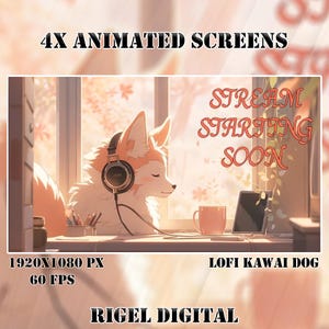5x Animated Stream Screens | Lofi Kawaii Dog | Stream Package | Twitch Stream Screen | Vtuber Twitch Stream Overlay | Animated Screens