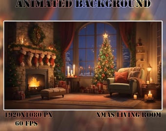 Vtuber Animierter Hintergrund | Weihnachten Wohnzimmer | Geloopt Vtuber Twitch Stream Overlay | Sofortiger digitaler Download