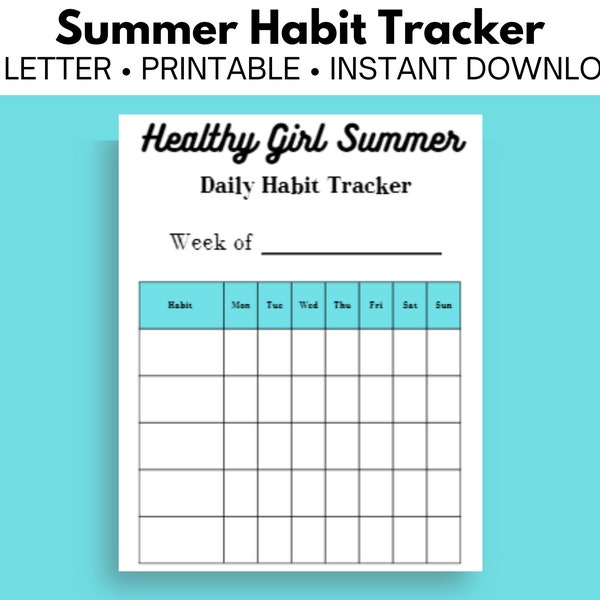 Healthy Girl Summer Daily Habit Tracker, Goal Setting, Summer Habits, Healthy Habits, Goal Tracking, Printable Habit Tracker