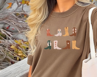 Cowgirl Boots Graphic Tee, Comfort Colors Western Shirt