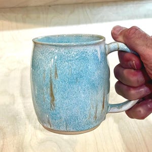 Handmade Wheel Thrown Mug Stoneware Microwave Safe Dishwasher Safe 12 ounces Pottery Light Blue Ceramic Made in Florida Beach