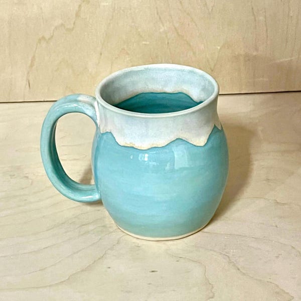 Pottery Handmade Mug Wheel Thrown Turquoise Stoneware Large 14 - 16 Oz. Ceramic Microwave & Dishwasher Safe Made in Florida Bestseller