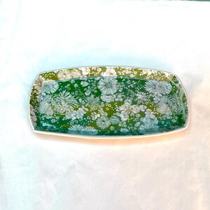 Handmade 13” Pottery Platter Ceramic Green Floral Serving Tray Stoneware Appetizers Cheese Charcuterie Tray