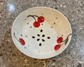 Berry Bowl Handmade Pottery Colander Ceramic Wheel Thrown Studio Crafted Handpainted Great Gift Microwave and Dishwasher Safe Florida