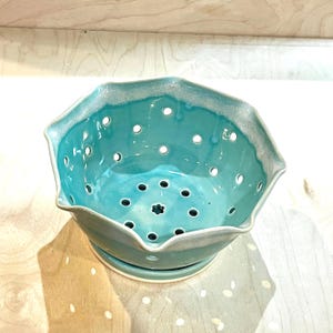 7” Berry Bowl Handmade Stoneware Pottery Ceramic Wheel Thrown Turquoise Fruit Bowl Made in Florida Strainer Ceramic no tray Beach Coastal