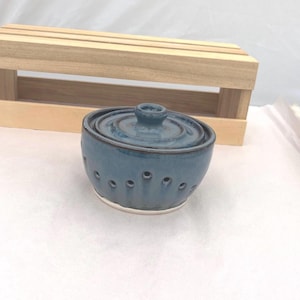 Handmade Pottery Garlic Holder Garlic Cellar  Garlic Keeper Stoneware Wheel Thrown Pottery Made in Florida Navy Blue
