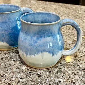 Large Wheel Thrown Mug Stoneware Microwave Safe Dishwasher Safe Handmade Pottery Light Blue Ceramic Made in Florida Beach