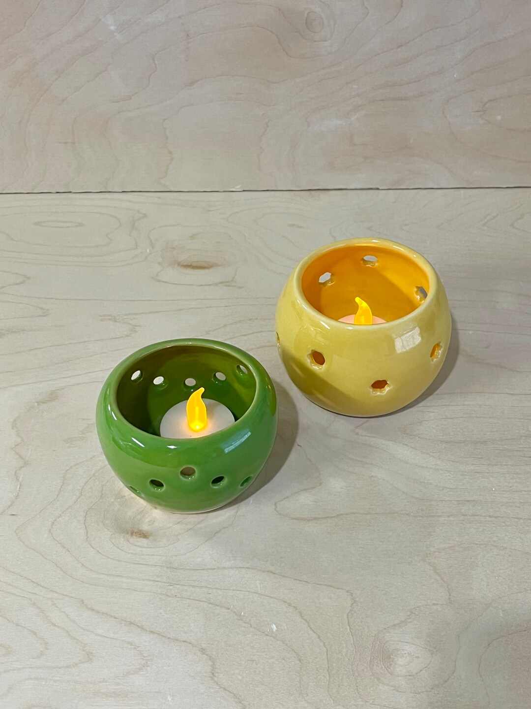Handmade Pottery Votives Luminary With LED Tealight Wheel Thrown ...