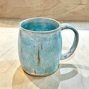 Handmade Wheel Thrown Mug Stoneware Microwave Safe Dishwasher Safe 12 ounces Pottery Light Blue Ceramic Made in Florida Beach