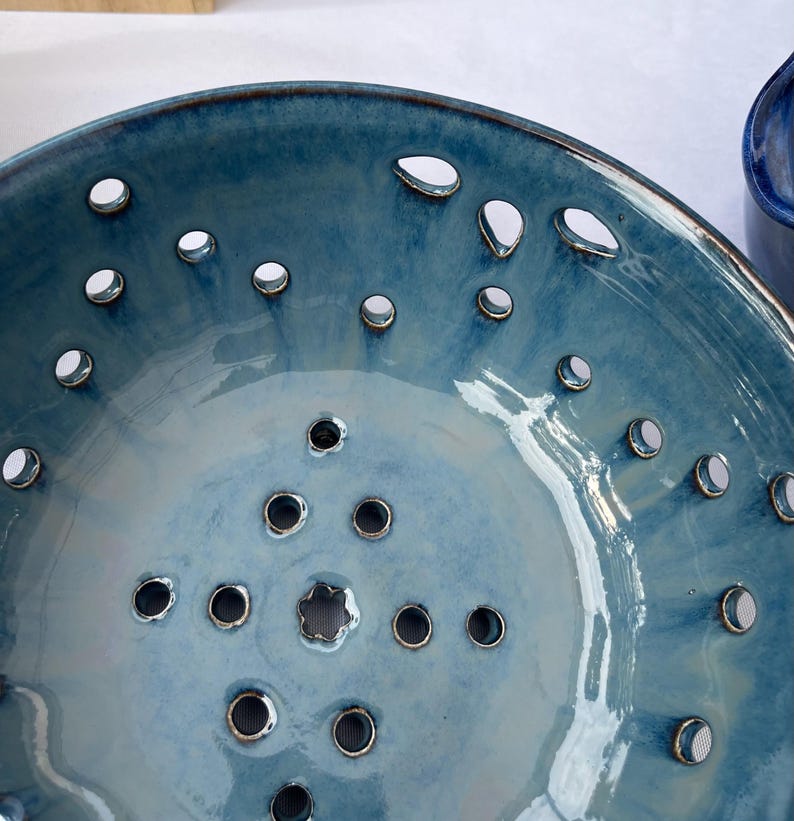 7” Berry Bowl Handmade Stoneware Pottery Ceramic Wheel Thrown Navy Blue ...