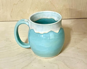 Pottery Handmade Mug Wheel Thrown Turquoise Stoneware Large 14 - 16 Oz. Ceramic Microwave & Dishwasher Safe Made in Florida Bestseller