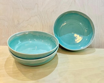 Made to Order Handmade Pasta Salad Soup Single Bowl Wheel Thrown Pottery Stoneware Ceramic 8” Turquoise Beach Coastal SOLD INDIVIDUALLY