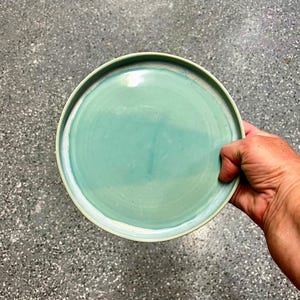 8” Handmade Stoneware Plate Wheel Thrown Pottery Turquoise Salad Sandwich Dessert Breakfast Ceramic