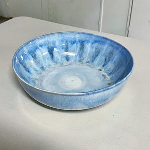 Large Salad Bowl Handmade Pottery Wheel Thrown Stoneware 9 1/2” Serving Bowl Mixing Bowl Made in Florida Blue Centerpiece Bowl