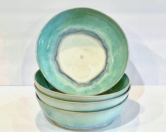 Made to Order Handmade Pasta Salad Soup Single Bowl Wheel Thrown Pottery Stoneware Ceramic 8” Microwave Safe Coastal Green Sold Separately