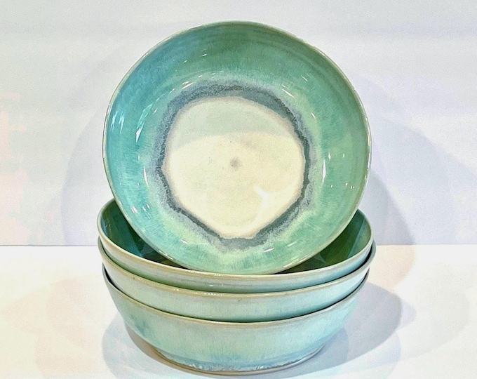 Made to Order Handmade Pasta Salad Soup Single Bowl Wheel Thrown Pottery Stoneware Ceramic 8” Microwave Safe Coastal Green Sold Separately