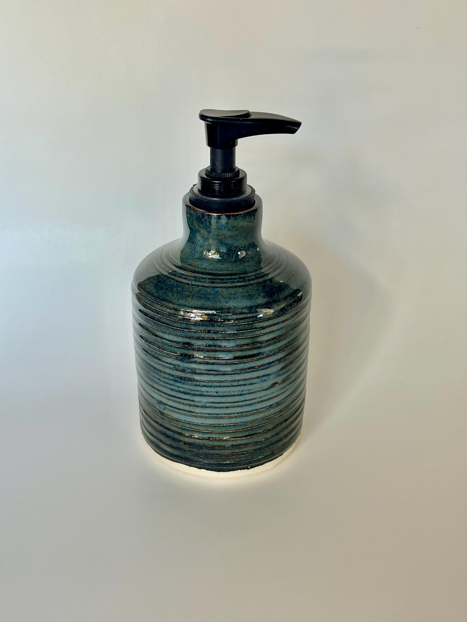Wheel Thrown Liquid Soap Dispenser Lotion Dispenser Pottery Handmade Stoneware Green Blue Ceramic Farmhouse Coastal Kitchen Bathroom - navy blue