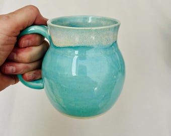 Pottery Handmade Mug Wheel Thrown Turquoise Stoneware Large 14 - 16 Oz. Ceramic Microwave & Dishwasher Safe Made in Florida Bestseller
