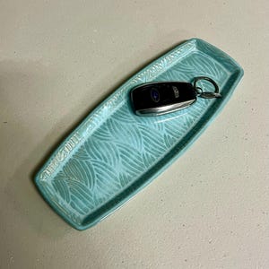 10” Handmade Pottery Wave Tray Stoneware Cracker Tray Ceramic Vanity Tray Cheese Tray Charcuterie Bathroom Tray Blue