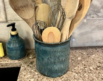 Stoneware Utensil Holder. Handmade Pottery Utensil Crock. Kitchen ...