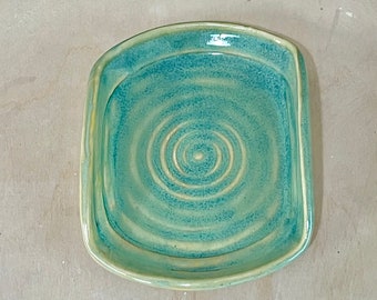 Pottery Soap Dish Stoneware Handmade in Florida Ceramic Wheel Thrown Turquoise Dishwasher Safe