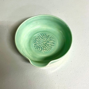 Garlic Grater Bowl Handmade Stoneware Pottery Olive Oil Dipper Turquoise Blue Made in Florida Ceramic