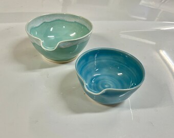 6” Mixing Bowl with Spout and Whisk Handmade Stoneware Batter Bowl Dishwasher and Microwave Safe Turquoise or Blue Pottery Sauce Dips Eggs