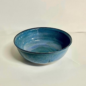Handmade Stoneware Navy Blue 8 1/2" Serving Bowl Salad or Fruit Bowl Pottery Microwave and Dishwasher Safe Florida Made