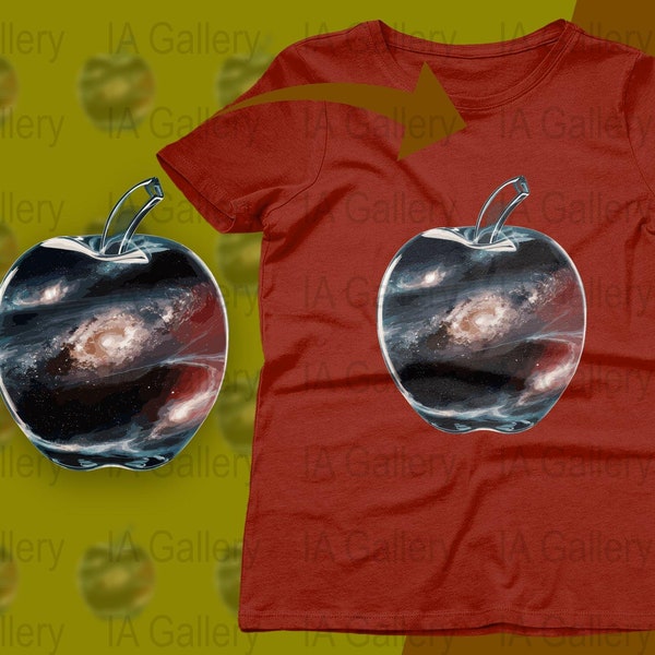 Galaxy Apple Graphic T-Shirt, Space Fruit Design Tee, Unisex Red T-Shirt, Casual Wear