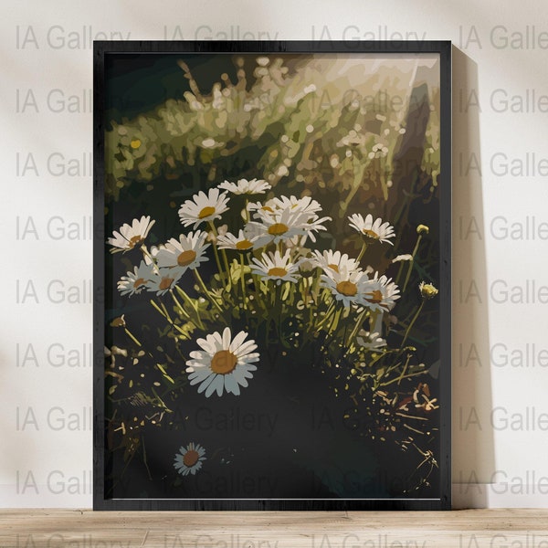 Daisy Field Digital Art Print, Modern Floral Download, Contemporary Botanical Home Decor