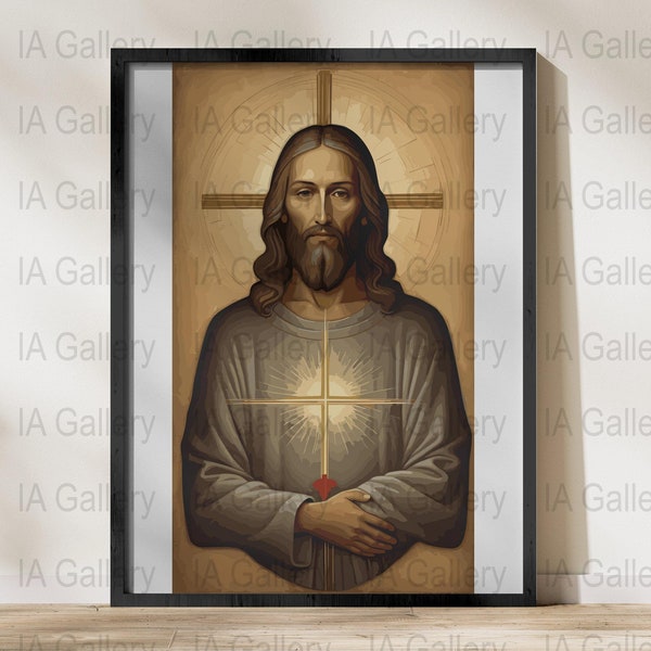 Sacred Heart of Jesus Digital Print, Religious Wall Art, Catholic Christian Decor, Instant Download Poster
