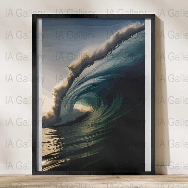 Large Ocean Wave Digital Art Print - Modern Abstract Seascape Poster for Home Decor