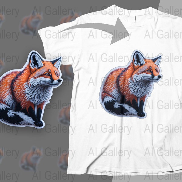 Digital Fox Sticker, Vibrant Orange and White Fox, Printable Wall Art, Animal Decor, Kids Room Decoration, Wildlife Illustration
