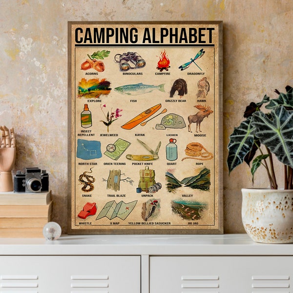 Camping Alphabet Knowledge Digital Files Vertical Print, Campfires Poster, Campfires Knowledge Home Vintage Decor, Camping Lover Poster