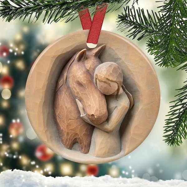 Ornement de cercle en céramique de Noël de cheval, décorations de Noël de ferme de chevaux Ornement de cheval Cadeaux pour amoureux des chevaux Cadeau commémoratif pour les chevaux Cadeaux pour chevaux