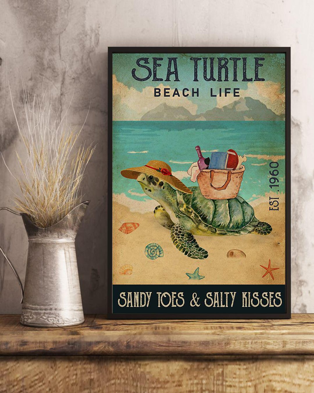 Funny Sea Turtle Beach Life Poster, Turtle Lover Gift, Turtle Poster ...